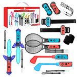 Switch Sports Accessories Bundle - Nargos 12 in 1 Kit for Switch & Switch OLED: Joy Con Grips for Mario Golf Super Rush, Wrist Dance Bands & Leg Straps, Comfortable Grip Case and Tennis Rackets