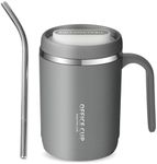 Coffee Mug with Handle, 12oz Stainless Steel Insulated Coffee Travel Mug, Double Wall Vacuum Reusable Coffee Cup with Lid, Perfect for Hot/Ice Coffee, Tea, Beer (Gray)