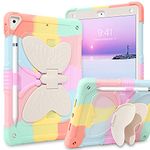 BENTOBEN for iPad 6th/5th Generation Case for Kids, iPad Air 2/Pro 9.7 Case, 2 Layer Heavy Duty Shockproof Full Protective with Cute Butterfly Stand Pencil Holder for iPad 9.7 inch 2018/2017,Rainbow