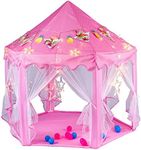 Twinkle Star 55"x 53" Princess Castle Play Tent for Girls Playhouse with 138 LED Star String Lights and Banners Decor, Kids Game House for Indoor Outdoor Game(Pink)