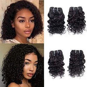 Brazilian Human Hair 4 Bundles Virgin Unprocessed Remy Weave Wet And Wavy Cheap 50g One Bundle Toal 200g Natural Black Color 8 8 8 8 Inch (8 8 8 8, Water Wave)