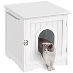 Yaheetech Litter Box Enclosure, Indoor Wooden Cat House for Bathroom, Bedroom & Living Room, White Washroom Litter Cabinet with Holes, Door Latch & Side Bar