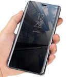 ELICA Clear View DustProof Mirror Leather Flip Cover for Realme 5 i/Realme 5i - Black