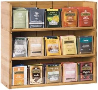 X-cosrack Bamboo Tea Bag Organizer Storage Box, 3 Tier Stackable Tea Bag Box Natural Wood, Wall Mount Tea Chests with Acrylic for tea bags Office Kitchen Cabinet Pantry