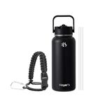 Hayer's Water Bottles 32oz Stainless Steel Insulated Water Bottle with Straw and Spout 2 in 1 Lid with Paracord Travel Water Bottle Handle., Black