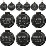 Jetec Names of Jesus Ornaments Christ Christmas Decorations Nativity Set Xmas Round Wood Hanging Ornaments with Savior Names Christmas Tree Hanging Name Tag for Church Home (Black, 48 Pieces)