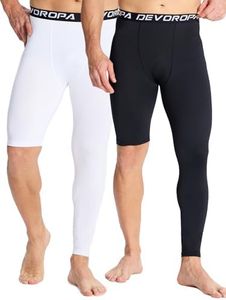 DEVOROPA Mens One Leg Compression Pants 2-Pack Quick Dry Basketball Running Tights Sports Leggings Athletic Baseball Base Layer Black/White 2XL