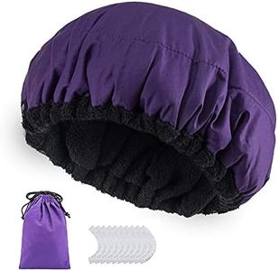 Viowey Cordless Flaxseed Heat Cap Deep Conditioning Heat Cap Microwavable - Natural Cotton Hair Cap Steamer Thermal Cap with 10 Pcs Disposable Shower Caps for Hair Treatment Hair Care (Purple)