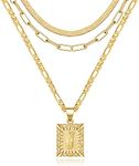 KissYan Gold Layered Necklace Set for Womens Girls, 14K Gold Plated Initial Letter Pendant Necklace Paperclip Snake Choker Silver Alphabets from A-Z Figaro Chain Necklace Jewelry Gift, Brass