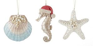 Delton Beach Coastal Christmas Tree Ornaments, Set of 3 Starfish, Clam Shell, Seahorse