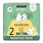 Moomin Baby Newborn Eco Nappies Size 2 Monthly Pack, 3-6 kg, 168 Sensitive Premium Diapers with Leakage Barrier | Soft and Skin Friendly, No Unnecessary Chemicals |