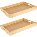 MANCHAP 2 Pack Bamboo Wooden Serving Platters Tray, 40 x 29 x 4cm Rectangular Large Wooden Butler Trays with Handles for Breakfast, Tea, Coffee, Eating