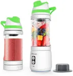 Portable Blender for Smoothies and Shakes, Anti-Jamming, 24oz USB-C Rechargeable, BPA-Free, Electric Protein Shaker Bottle with Travel Lid for Kitchen, Gym & Office. (White Base Green Lid)