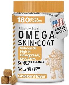 Salmon Oil for Dogs - 180 Soft Chew Omega Treats for Skin and Coat - Fish Oil Blend of Essential Fatty Acids, Omega 3 and 6, Vitamins, Antioxidants and Minerals - Made in USA