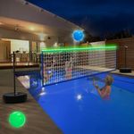 Tepoal LED Pool Volleyball Net Set with Solar Colorful Lights|15ft-32ft Adjustable Volleyball Game Set for Inground Pool, Kids Adults Swimming Pool Water Volleyball Games Toy for Backyard Party Sport