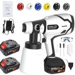 Tooltesoo Cordless Paint Sprayer, 600W Home HVLP Electric Paint Spray Gun with 21V 4.0Ah Battery*2 and 6 Nozzle, Paint Sprayer with 1000ml Container for House Painting/Interior/Wood/Walls/Furniture