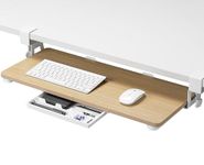 ETHU Keyboard Tray Under Desk, 26.77" X 11.81" Large Size Keyboard Tray with C Clamp-on Mount Easy to Install, Computer Keyboard Stand, Ergonomic Keyboard Tray for Home and Office (Oak)