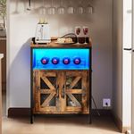 DWVO Wine Cabinet with Led Lights & Outlets, 32.8" Small Liquor Cabinet with Wine Rack, Coffee Bar Cabinet with Visual X Barn Door for 200 lbs for Kitchen, Dining & Living Room, Rustic Brown