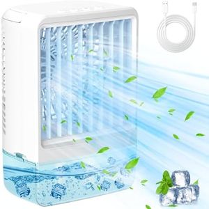 Small Portable Air Conditioners for Bedroom, Orvina 800ML Evaporative Air Cooler Fan with 7 Colors Light, Cool Mist & 2/4H Timer, 3 Speeds, Mobile Personal Air Conditioners