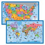 2 Pack - World & USA Map for Kids [Illustrated] - 2 Poster Set (LAMINATED, 18" x 29")