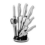 nuovva Kitchen Knife Set with Rotating Stand - Sharp Stainless Steel Knives Set - 360 Degree Rotating Block