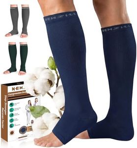 NEWZILL Copper Compression Socks for Women & Men Circulation 20-30 mmHg, Graduated Open Toe, Cotton Compression Socks for Nurses Darkblue L/XL