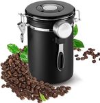 Olyzer Stainless Steel Coffee Canister 22 oz, Airtight Coffee Storage Container with Scoop, Date Tracker & CO2 Releasing Valves, for Grounds and Beans, Black