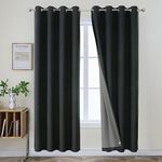 Joydeco Charcoal Grey Blackout Curtains 90 Inch Long 2 Panels Burg,Faux Linen Room Darkening Curtains 63 Inch Length for Bedroom, Burlap Grommet Thermal Insulated Drapes(52x90 inch,Charcoal Grey)