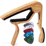 WINGO Guitar Capo for Acoustic Electric Guitars Mandolin Banjos Ukulele with 5 Picks. Light Wood Color