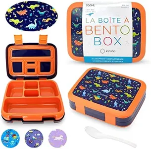 Dinosaur Bento Lunch Box for Boys Toddlers, 5 Portion Sections Secure Lid, Microwave Safe BPA Free Removable Plastic Tray, Pre-School Kid Daycare Lunches Snack Container Ages 3 to 7 Blue Orange