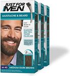 Just For Men Mustache & Beard, Beard Dye for Men with Brush Included for Easy Application, With Biotin Aloe and Coconut Oil for Healthy Facial Hair - Medium-Dark Brown, M-40, Pack of 3