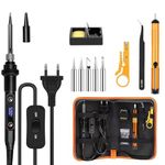 Serplex® 12-in-1 Soldering Iron Tool Kit 80W Fast Heat up LCD Soldering Gun Welding Tools with ON/OFF Switch, 180-500°C Adjustable Temp Range, Includes Tips, Desoldering Pump, Stand, Tweezers