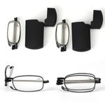 VANANA Reading Glasses 2 Pair Reader Compact Folding Magnify Glasses Black and Gunmetal (+2)