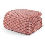 Exclusivo Mezcla Queen Size Flannel Fleece Blanket, 230x230 CM Stylish Jacquard Velvet Plush Blanket for Bed, Cozy, Warm, Lightweight and Decorative Dusty Pink Blanket