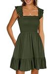 ANRABESS Women's Summer Casual Dress Adjustable Spaghetti Strap Beach Cover Up Tank Mini Dresses, Green, Medium