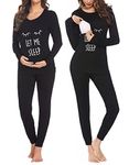 Ekouaer Funny Pregnancy Sleepwear Breastfeeding Set Nursing Shirts for Breastfeeding Black Sleep Eyes XXL