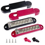 12 Terminals Bus Bar, Ampper 5.3" Power/Ground Distribution Block Brass Battery BusBar Junction for Car Vehicle Rv Truck Marine Boat Audio Amplifier and More (Red & Black)