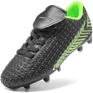 DREAM PAIRS Boys Girls Outdoor Soccer Cleats Football Shoes for Little/Big Kid,Size 6 Big Kid,Black/Neon/Green,MEGA-2K