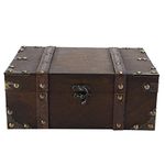 Vintage Wooden Storage Box, Desktop Storage Boxes Decorative Treasure Box Jewelry Chest Metal Lock Wood Storage Decorative Keepsake Chests Box - 9.25x6.30x3.74inch(Gray)