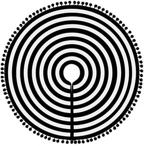 HOHOTIME Christmas Tree Skirt, Black White Annual Rings 30 Inch Tree Skirt with Pom Pom Trim for Holiday Party Xmas Halloween Tree Decoration