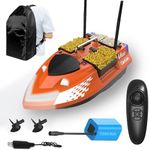 RC Bait Boat with Line Drop for Adult, Cruise Control, 4 Bait Slot 6.6LBS Loading 12000mAh Battery and Dual Motors, 1640FT Range Remote Control, Fish with LED Light, Hook Release & Backpack(Orange)