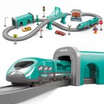 XIAPIA Railway Learning Educational Toys, Train Sets for Kids Boys Girls Age 3 Years Up, 66 Pcs Electric Track Accessories Car Set (Green City)