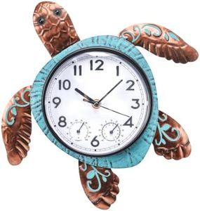 MUMTOP Turtle Outdoor Clock Waterproof, 12.6 Inch Outside Wall Clock with Thermometer Combo for Patio Pool Garden Home Decor