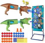 Lehoo Castle Nerf Target, Shooting Game for 3 Year Old Boy Gifts, 2 Pack Foam Ball Popper Air Guns & Shooting Target Includes 50 Bullets, Dinosaur Toys for 3 4 5 Year Old Boy with Light and Sound