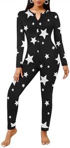 Ekouaer Womens Onesie Adult Button One Piece Pajama Long Sleeve Onesie Pajamas Jumpsuit Sleepwear for Women, Star, X-Small