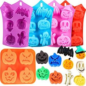 Pumpkin Silicone Mold Halloween Cake Mold 5 PIECE Chocolate Molds Silicone with Ghost Pumpkin Bat & Witch Hat Cookie Molds for Candy Gummy Jello Ice Cube Crayon Melt Biscuits,Soap Pumpkin Baking Mold