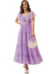 Pinkberry Women's Georgette Solid Maxi Dress Front Trangle Cut Fit & Flare Long Gown Dress for Women Purple