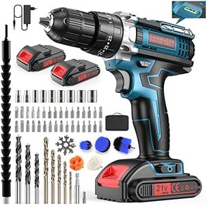 Avvitatore a batteria 21V, Trapano avvitatore elettrico con 61 set di accessori, Spazzola a batteria con set di pulizia,Vite, Foratura, Calcestruzzo, 2 batteria