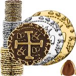 Pirate Coins - 36 Bronze, Silver & Gold Treasure Coin Set, Metal Replica Spanish Doubloons for Board Games, Tokens, Cosplay - Realistic Money Imitation, Pirate Treasure Chest - M, L, XL Sizes Mix