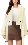 Xuehaya Womens Cropped Trench Coat Double Breasted Long Sleeve Casual Jacket Coats with Belt, White, X-Large